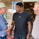 Republicans Senate candidate Herschel Walker, center, talks with Georgia state Sen. Butch Miller, left, and former state Rep. Terry Rogers as Walker campaigns July 21, 2022, in Alto, Ga. Walker has plenty to say about how his Democratic rival, Sen. Raphael Warnock, does his job in Washington. But he is considerably less revealing about what he’d do with the role himself.